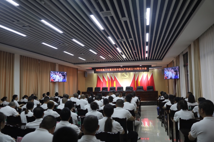 四川德阳市向阳镇机关干部收看庆祝中国共产党成立100周年大会。受访者供图